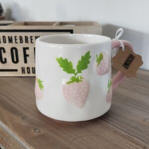 Lang Strawberry Coffee Mug NWT - hand painted, features strawberries, cup office